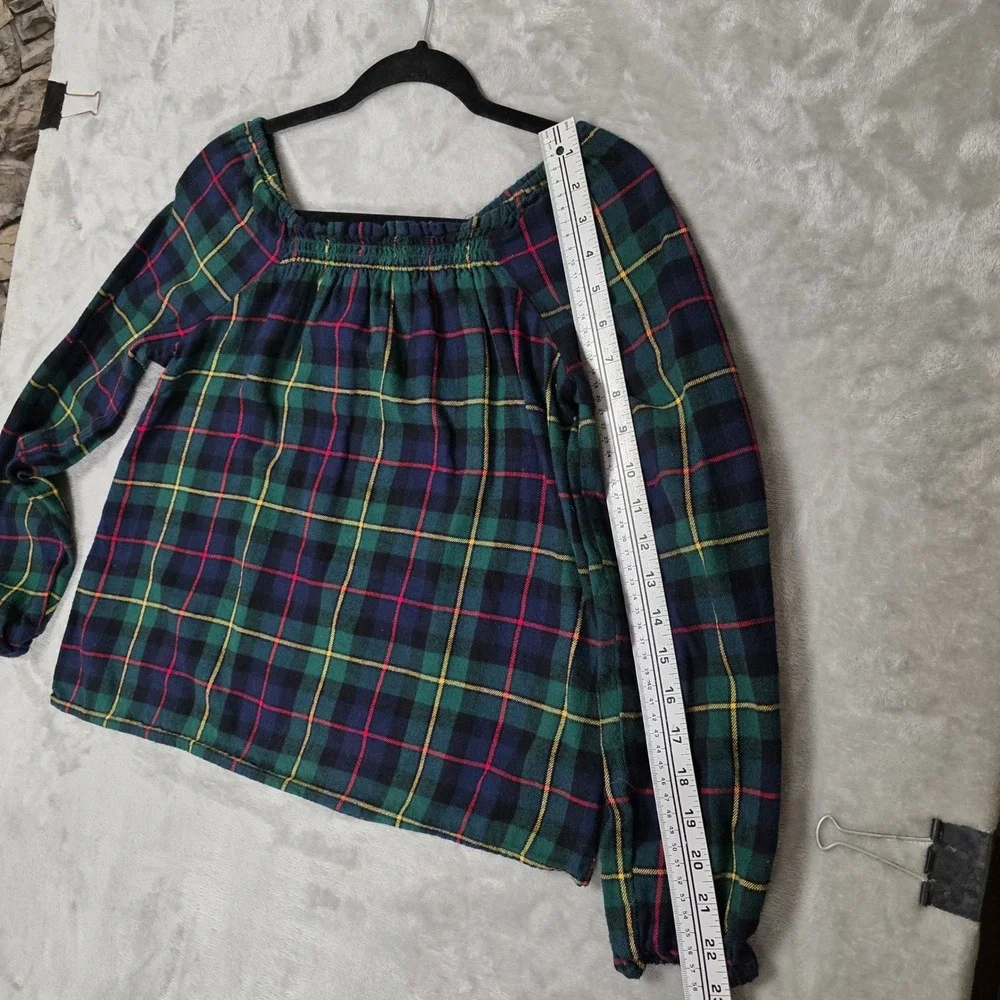 The Children's Place Plaid Flannel Smocked Top Girls 14 XL Academia Peasant Good